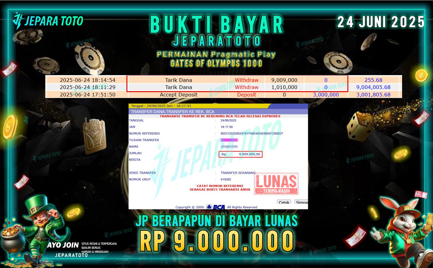 BUKTI KEMENANGAN MEMBER JEPARATOTO | GATES OF OLYMPUS 1000