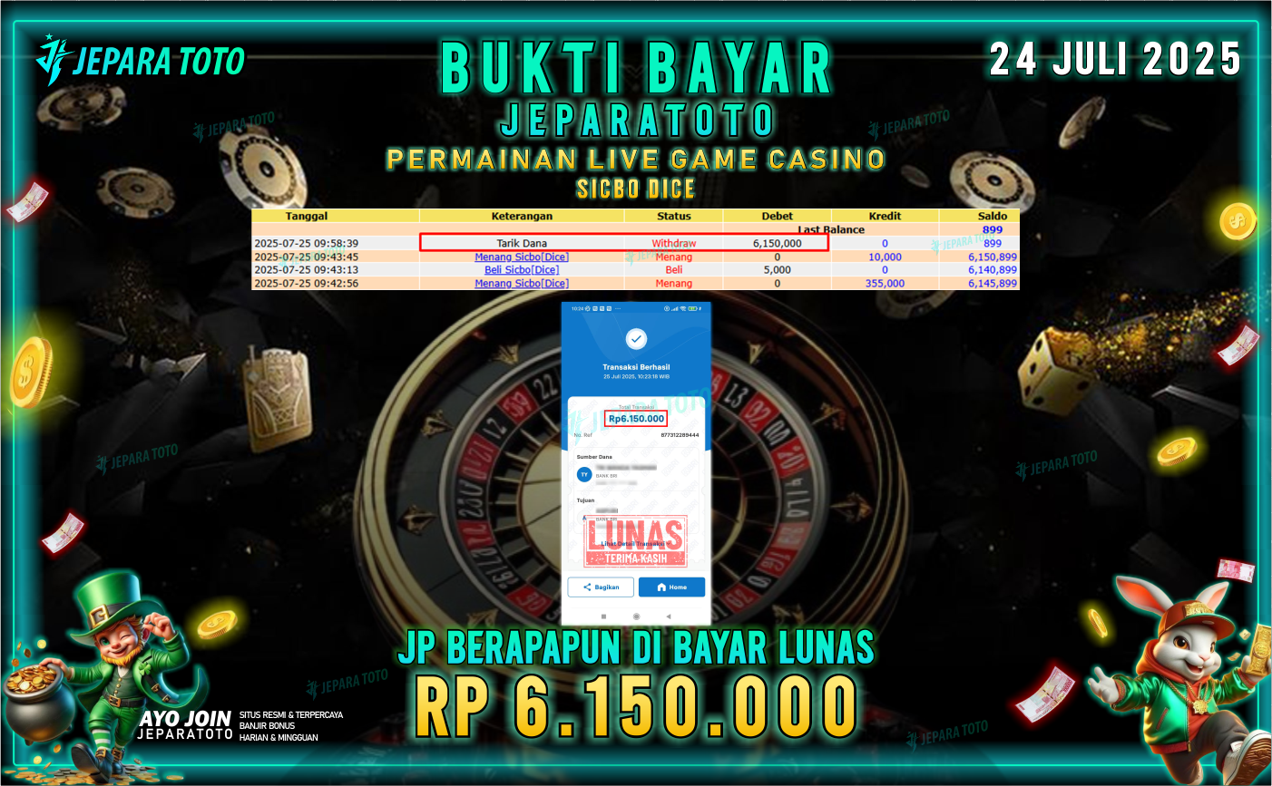BUKTI KEMENANGAN MEMBER JEPARATOTO | SICBO DICE