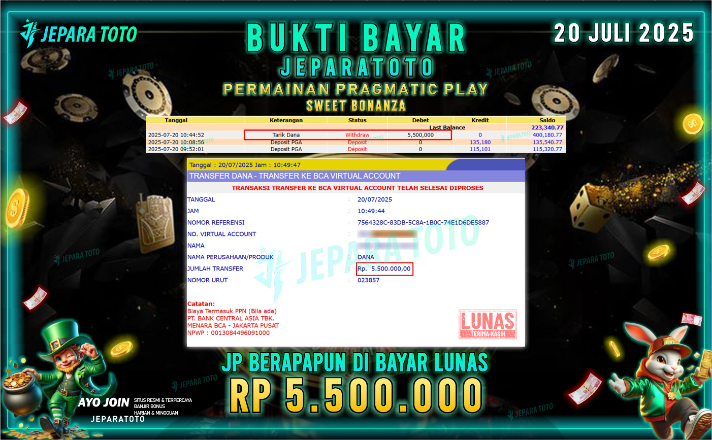 BUKTI KEMENANGAN MEMBER JEPARATOTO | SWEET BONANZA