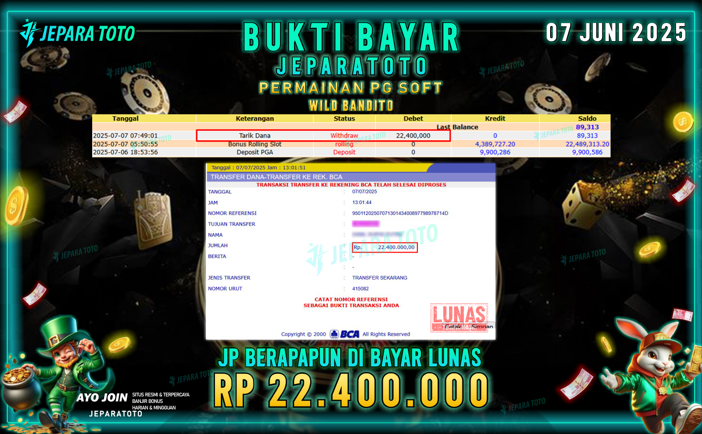 BUKTI KEMENANGAN MEMBER JEPARATOTO | WILD BANDITO