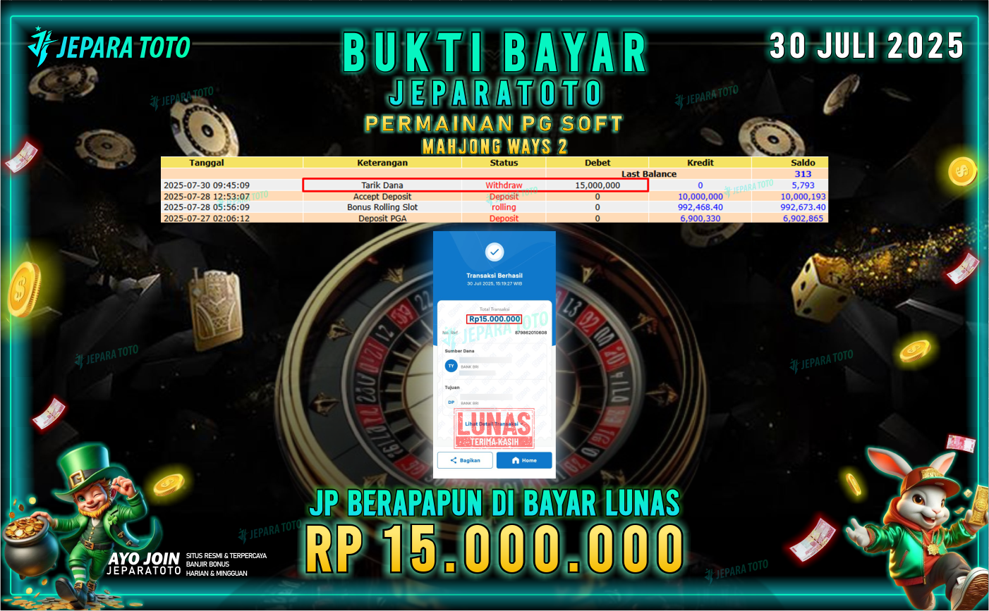 BUKTI KEMENANGAN MEMBER JEPARATOTO | MAHJONG WAYS 2