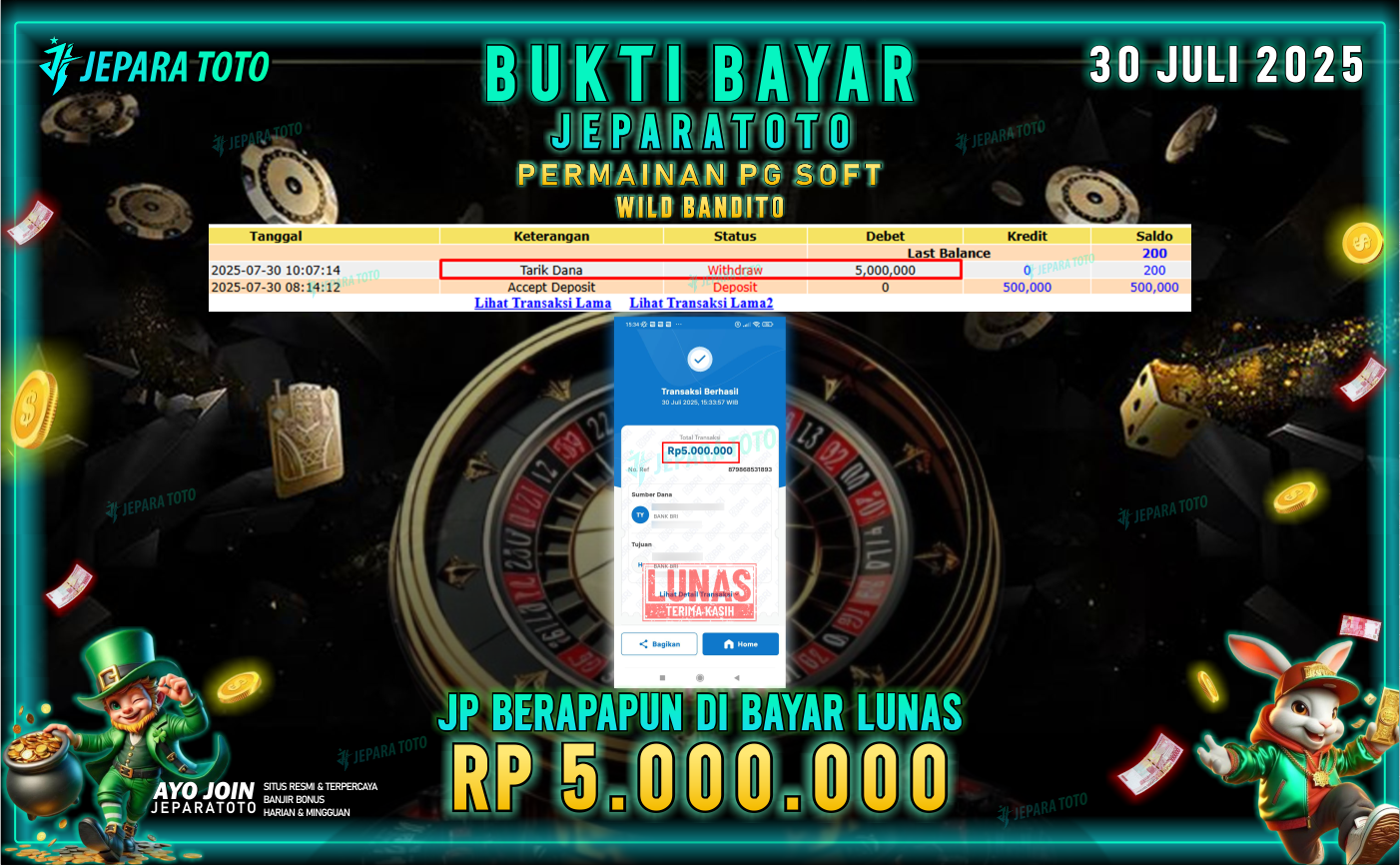 BUKTI KEMENANGAN MEMBER JEPARATOTO | WILD BANDITO