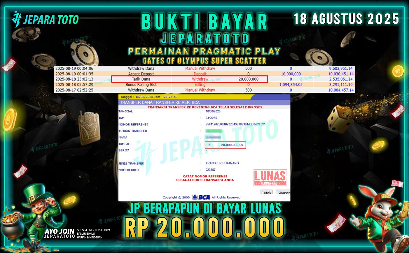 BUKTI KEMENANGAN MEMBER JEPARATOTO | GATES OF OLYMPUS SUPER SCATTER