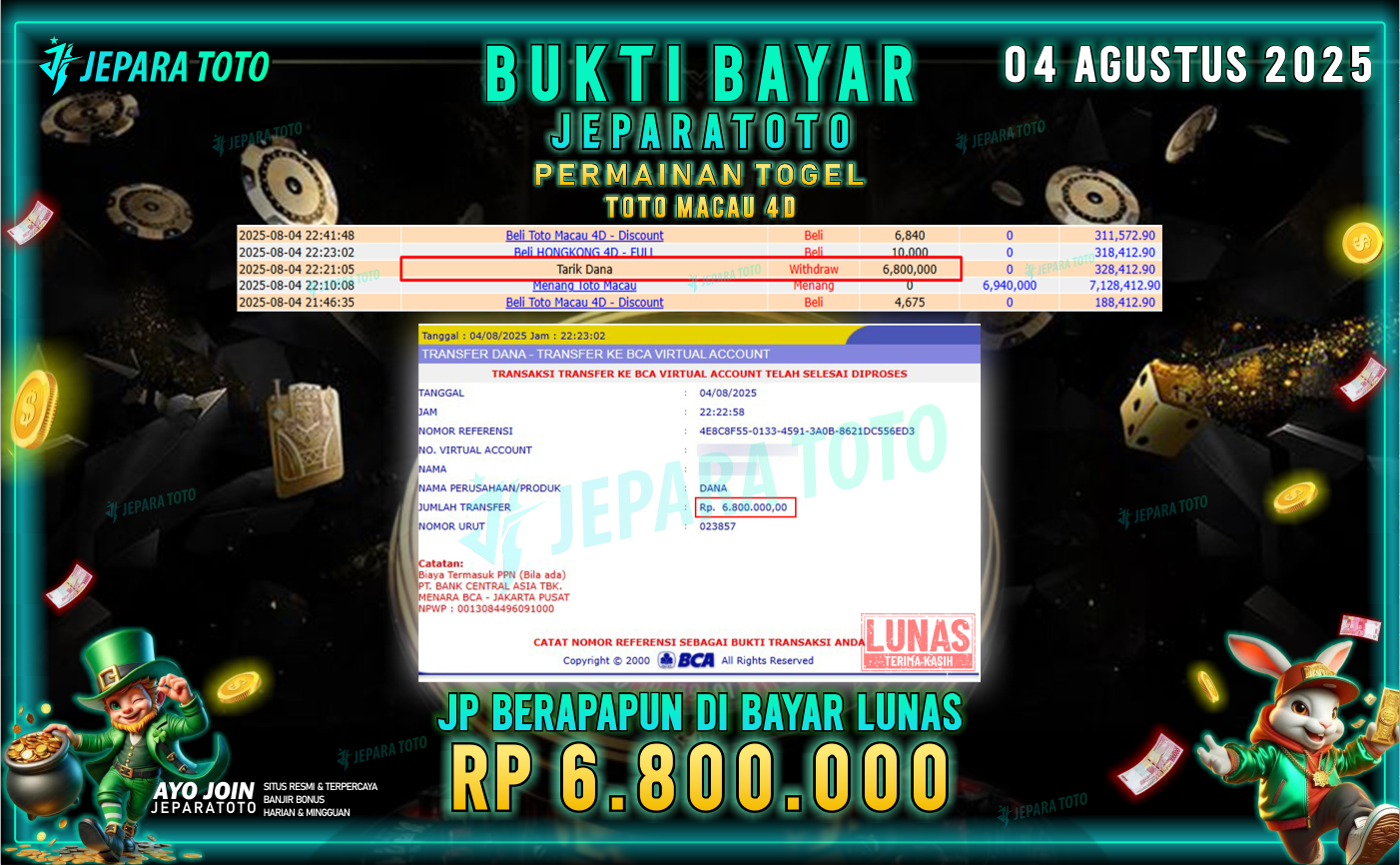 BUKTI KEMENANGAN MEMBER JEPARATOTO | TOTO MACAU 4D
