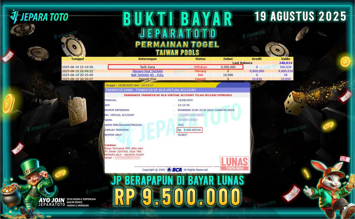 BUKTI KEMENANGAN MEMBER JEPARATOTO | TAIWAN POOLS