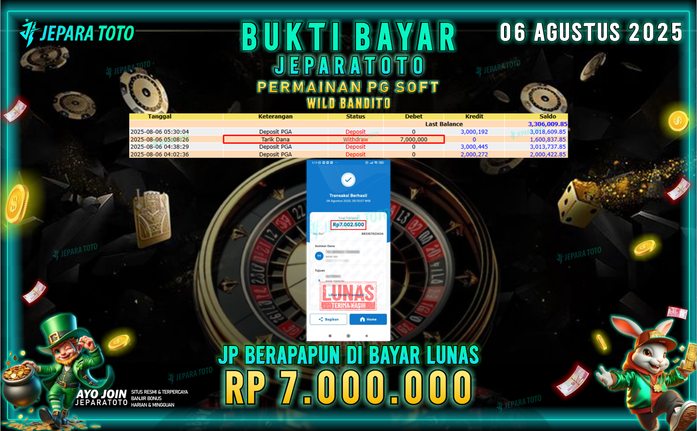 BUKTI KEMENANGAN MEMBER JEPARATOTO | WILD BANDITO