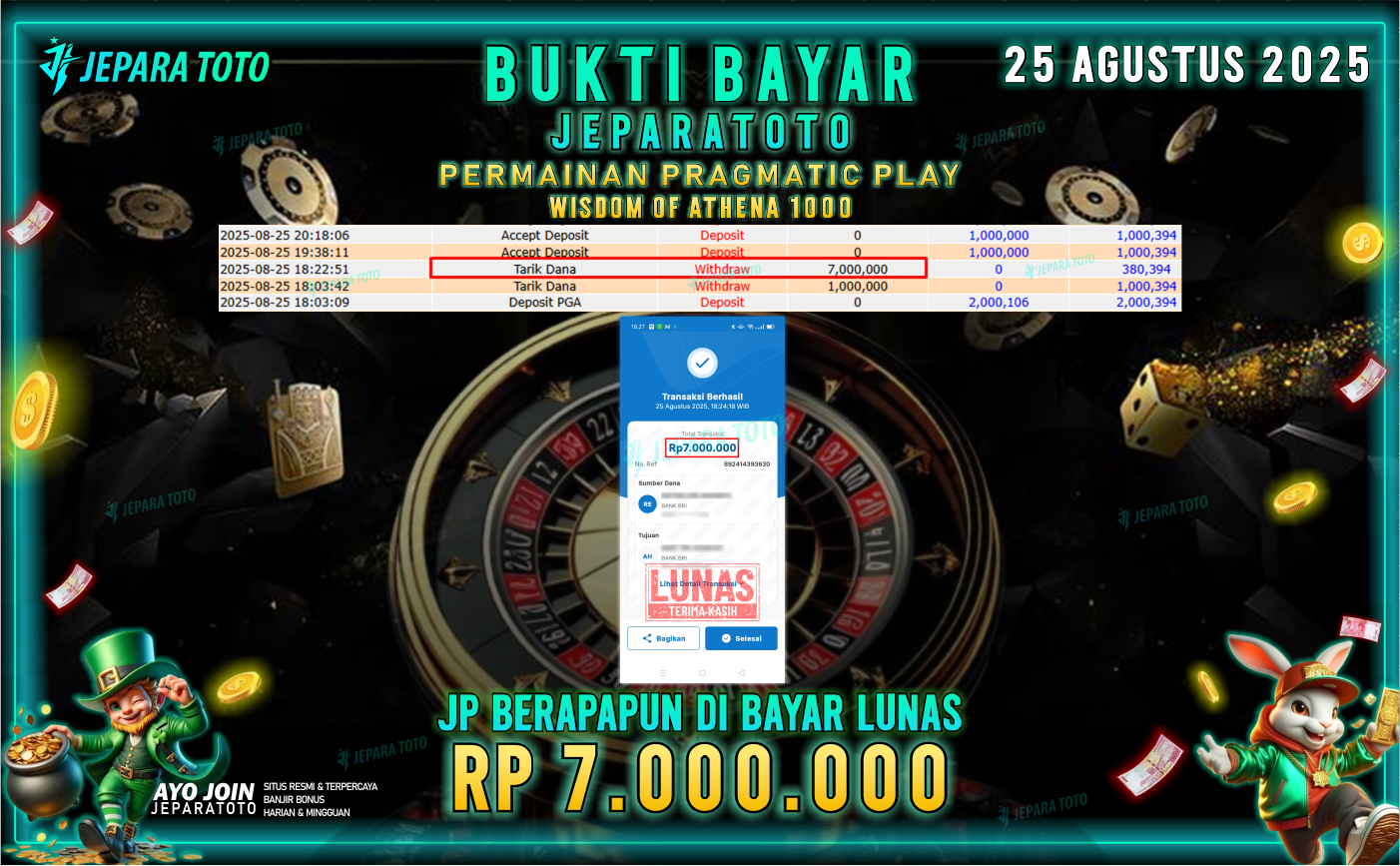 BUKTI KEMENANGAN MEMBER JEPARATOTO | WISDOM OF ATHENA 1000