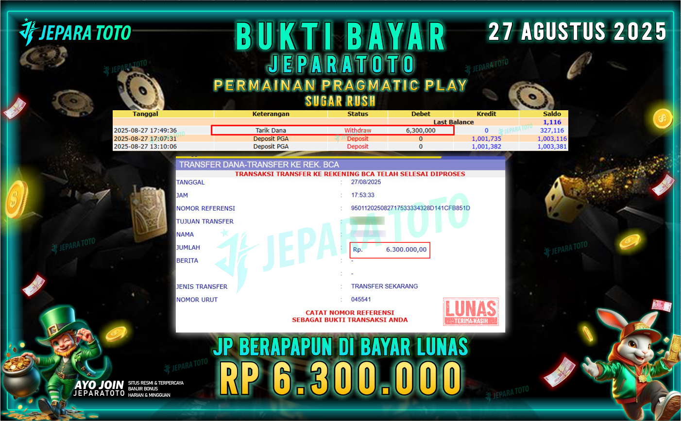 BUKTI KEMENANGAN MEMBER JEPARATOTO | SUGAR RUSH