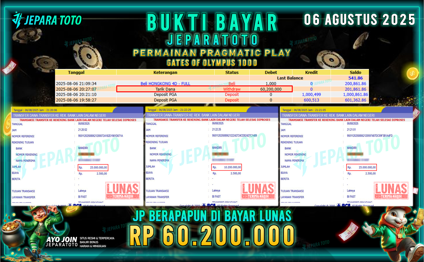BUKTI KEMENANGAN MEMBER JEPARATOTO | GATES OF OLYMPUS 1000