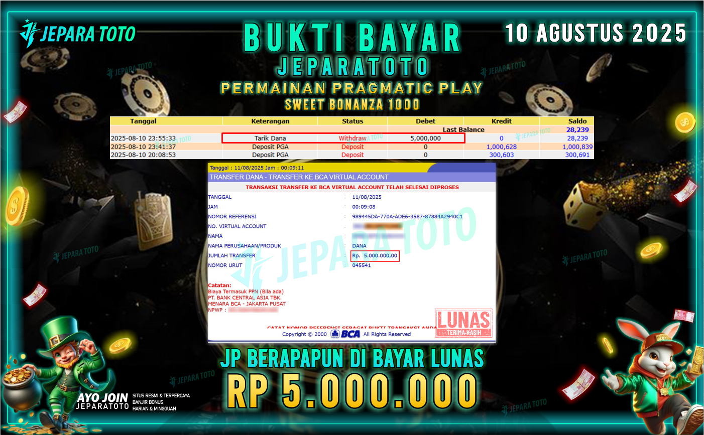 BUKTI KEMENANGAN MEMBER JEPARATOTO | SWEET BONANZA 1000