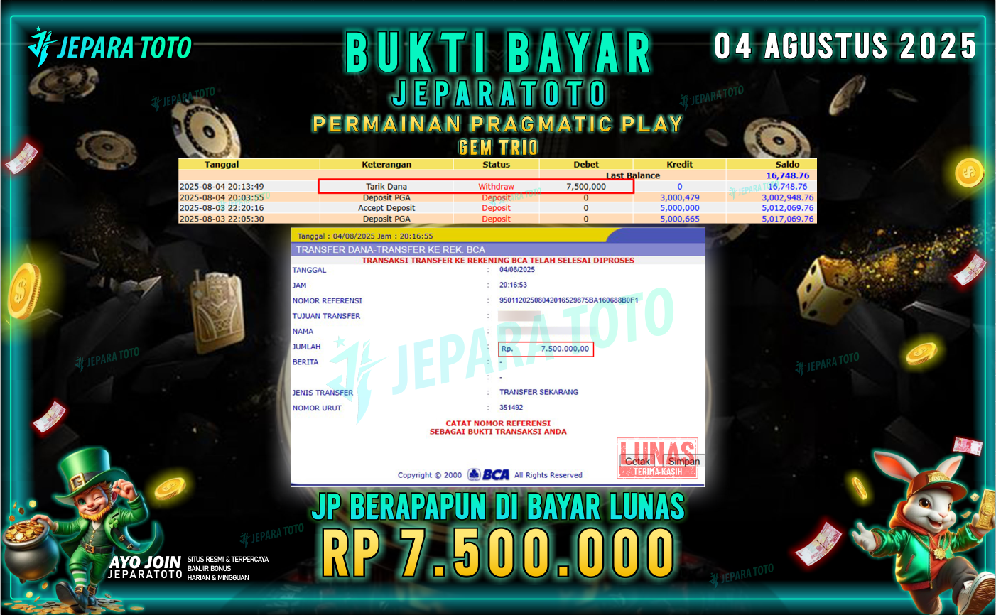 BUKTI KEMENANGAN MEMBER JEPARATOTO | GEM TRIO