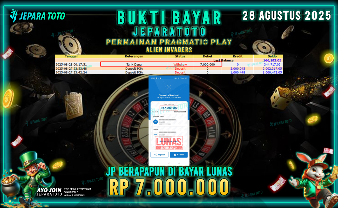 BUKTI KEMENANGAN MEMBER JEPARATOTO | ALIEN INVADERS