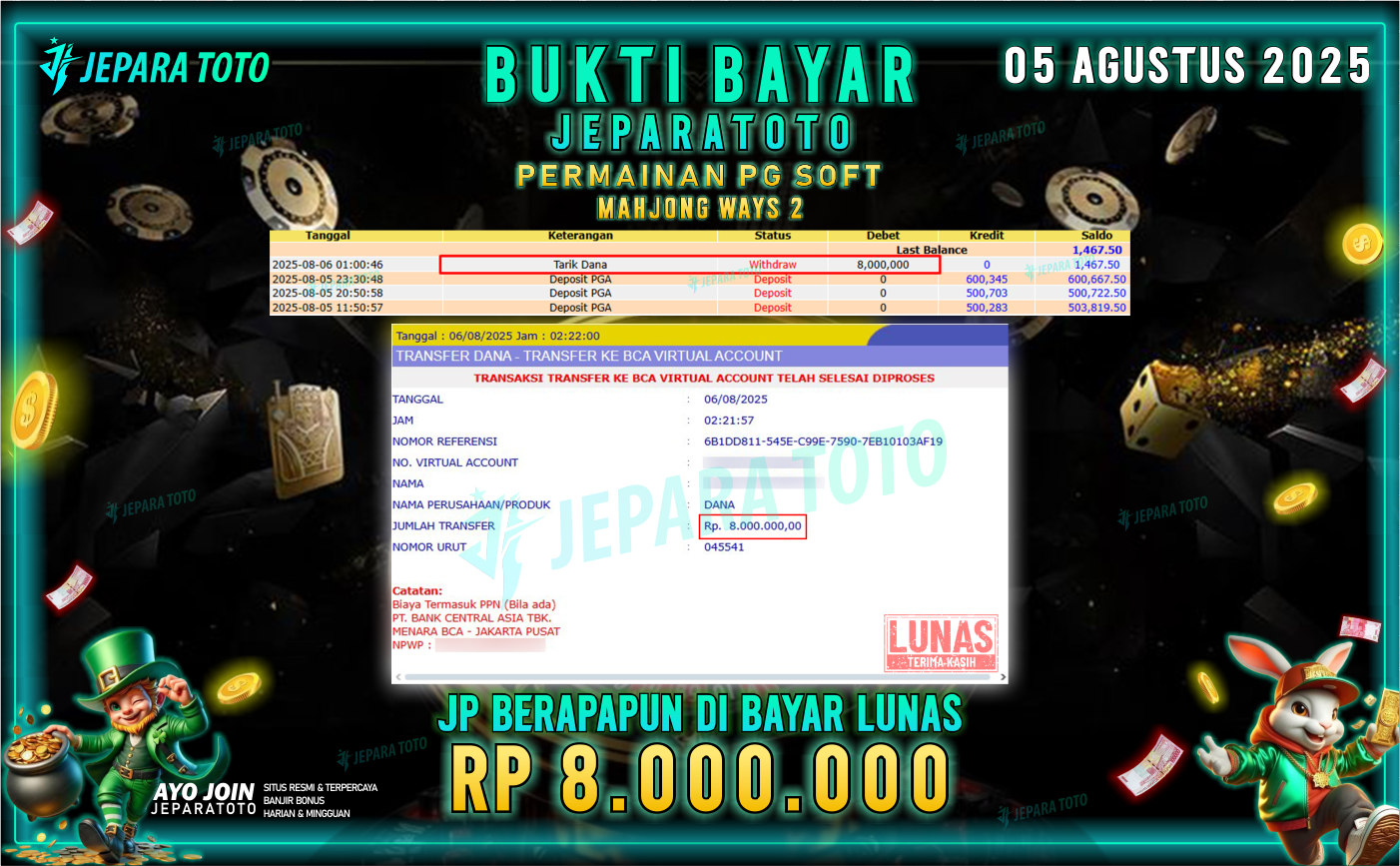BUKTI KEMENANGAN MEMBER JEPARATOTO | MAHJONG WAYS 2
