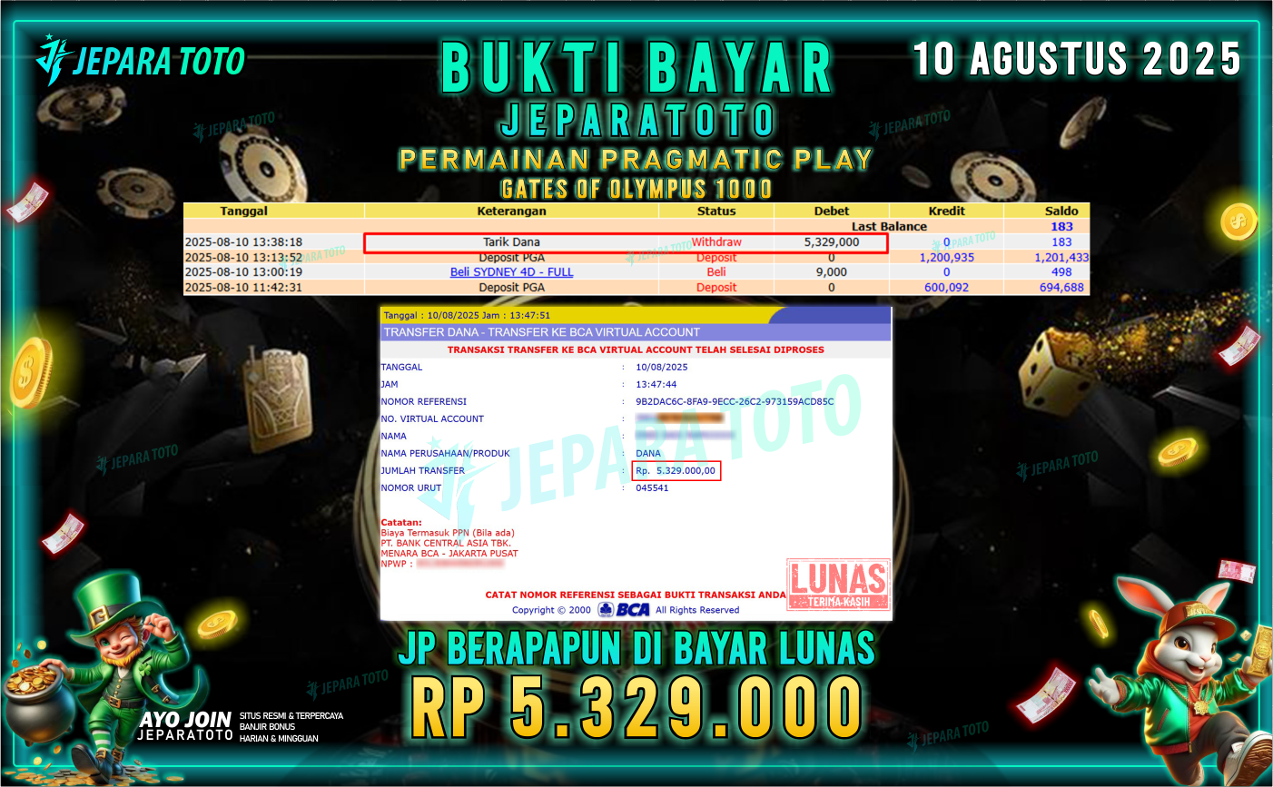 BUKTI KEMENANGAN MEMBER JEPARATOTO | GATES OF OLYMPUS 1000
