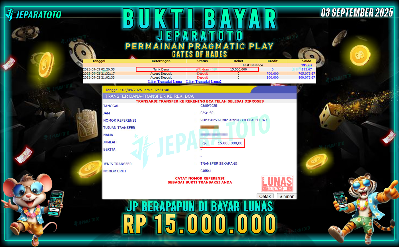 BUKTI KEMENANGAN MEMBER JEPARATOTO | GATES OF HADES