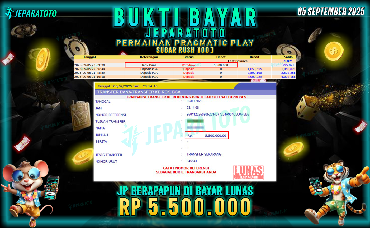 BUKTI KEMENANGAN MEMBER JEPARATOTO | SUGAR RUSH 1000