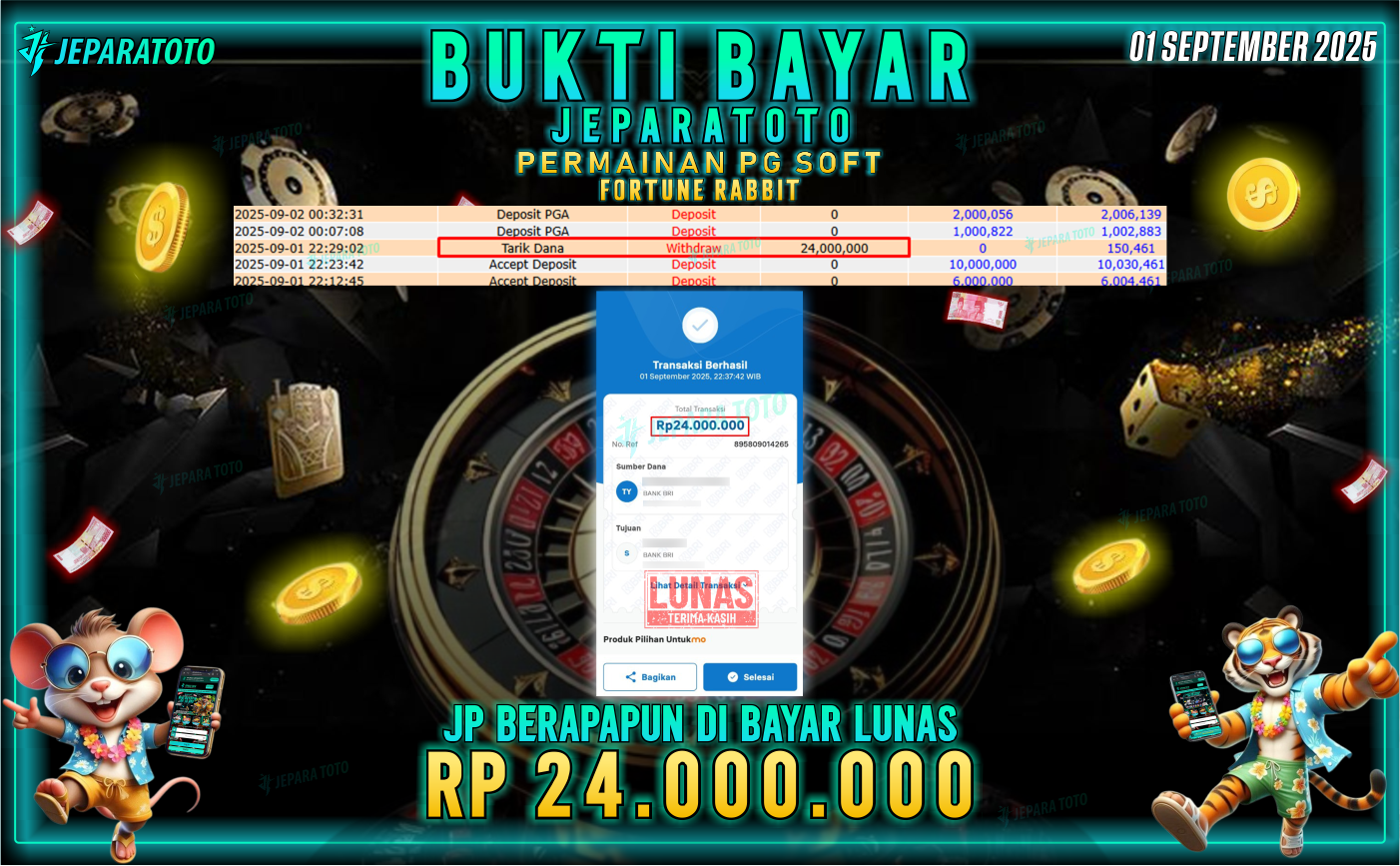 BUKTI KEMENANGAN MEMBER JEPARATOTO | FORTUNE RABBIT