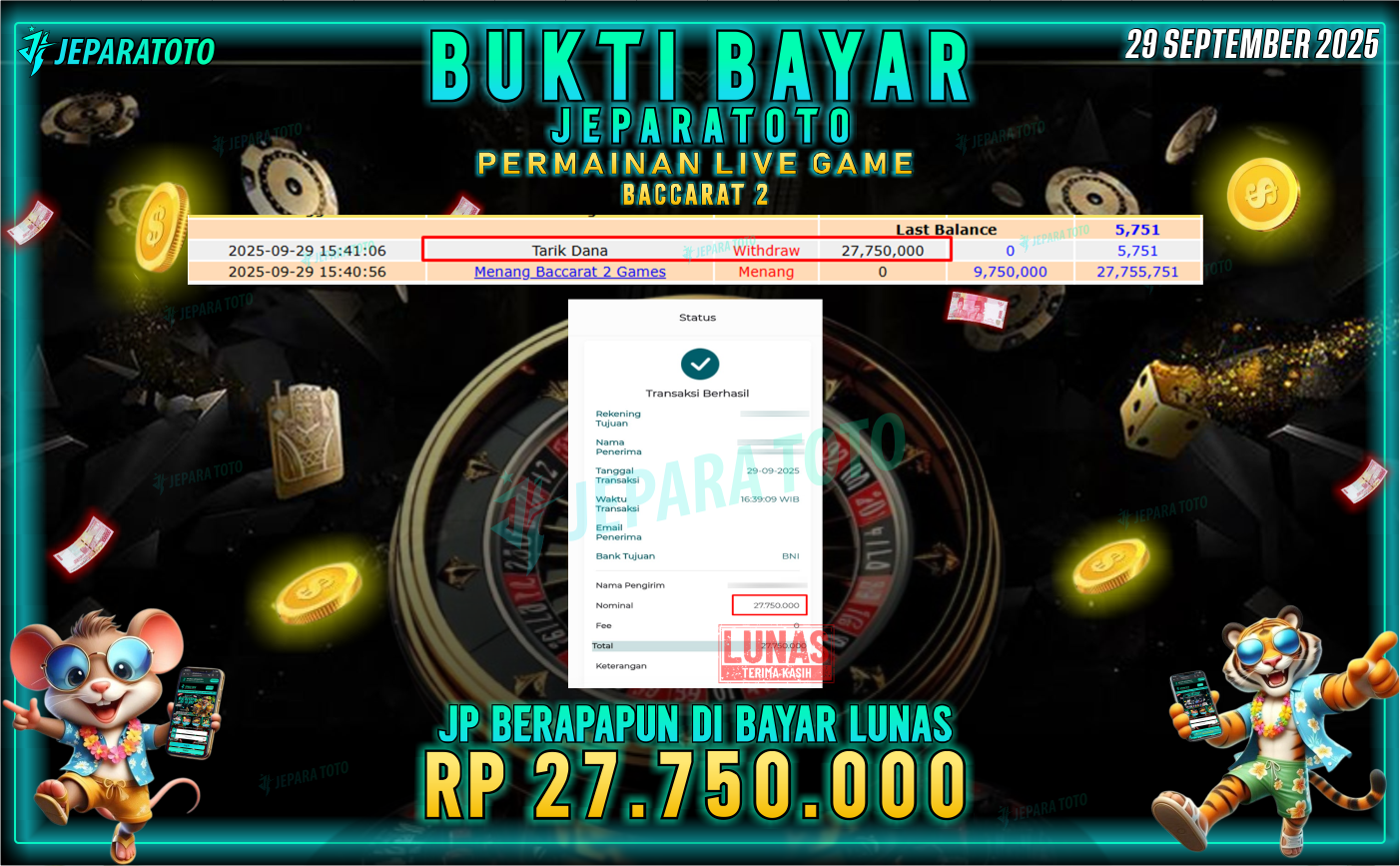 BUKTI KEMENANGAN MEMBER JEPARATOTO | BACCARAT 2