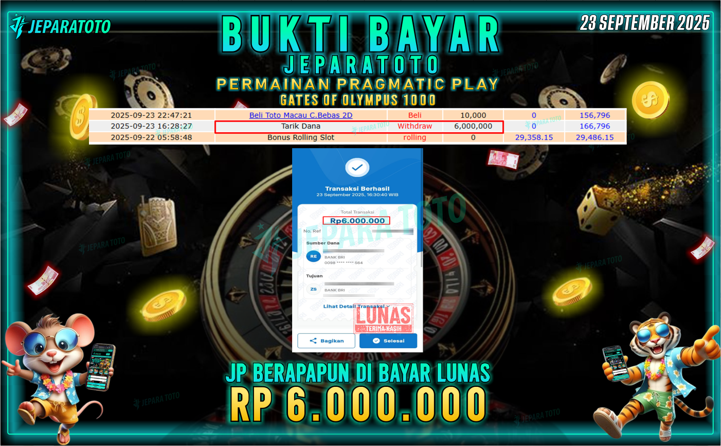 BUKTI KEMENANGAN MEMBER JEPARATOTO | GATES OF OLYMPUS 1000