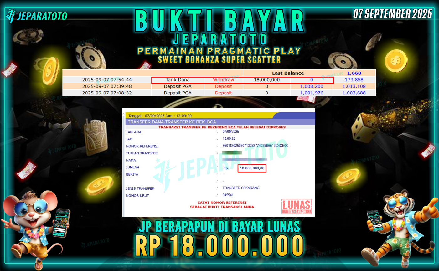 BUKTI KEMENANGAN MEMBER JEPARATOTO | SWEET BONANZA SUPER SCATTER
