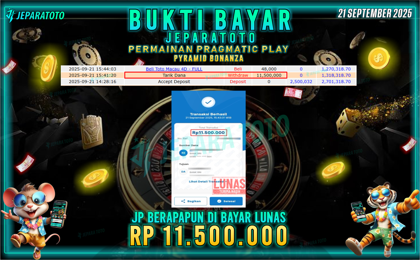 BUKTI KEMENANGAN MEMBER JEPARATOTO | PYRAMID BONANZA