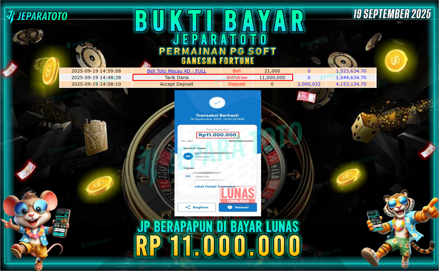 BUKTI KEMENANGAN MEMBER JEPARATOTO | GANESHA FORTUNE