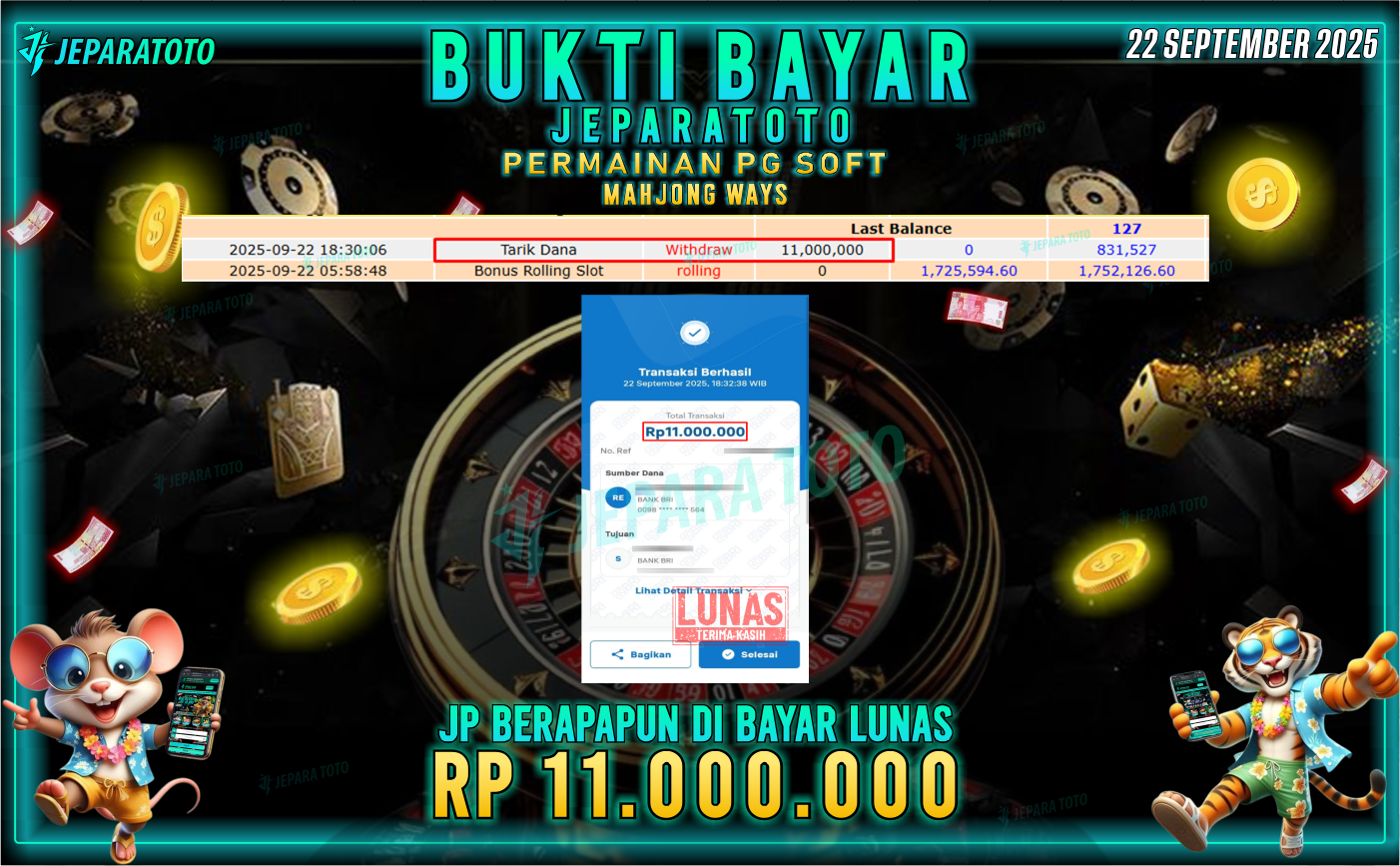 BUKTI KEMENANGAN MEMBER JEPARATOTO | MAHJONG WAYS