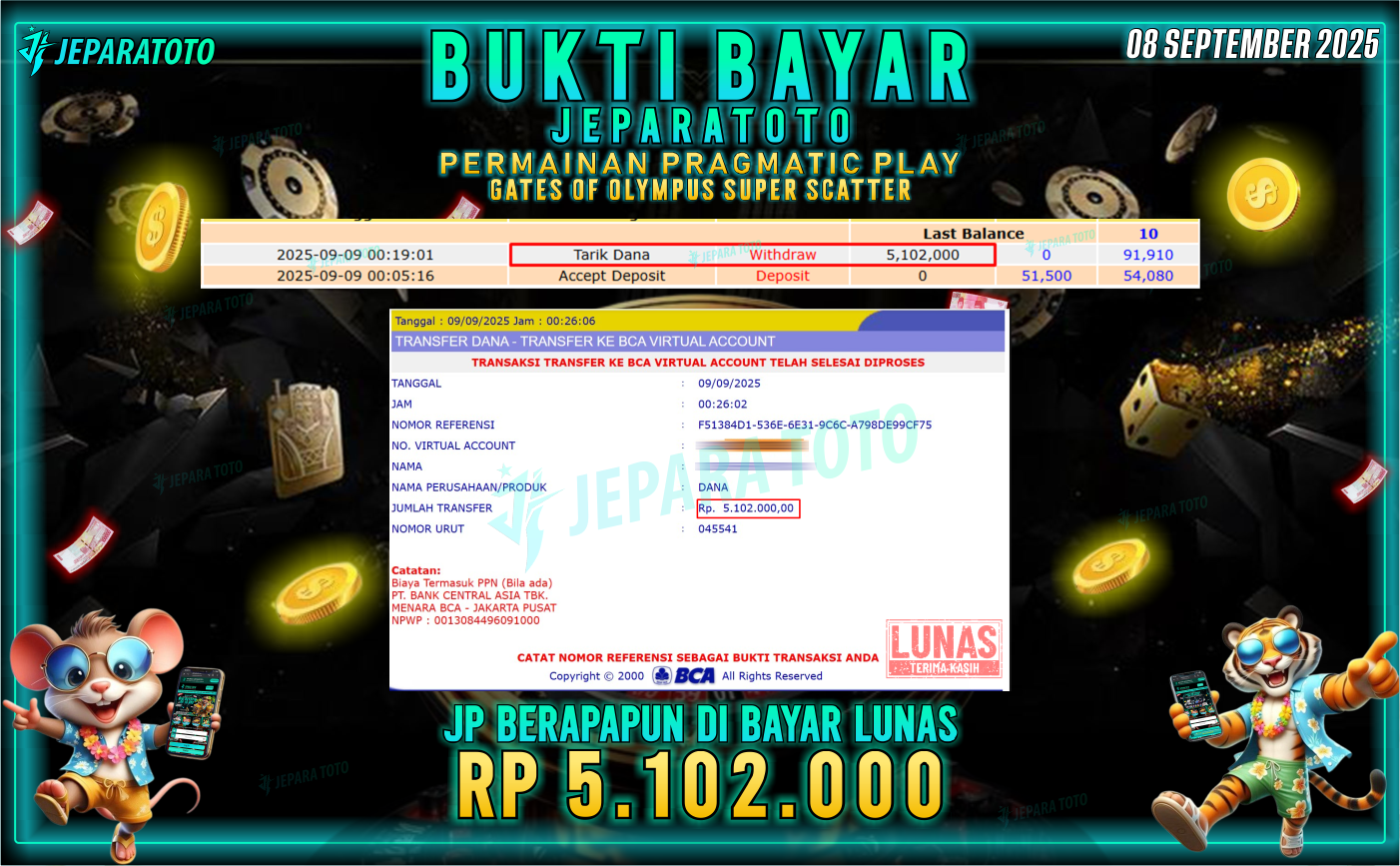 BUKTI KEMENANGAN MEMBER JEPARATOTO | GATES OF OLYMPUS SUPER SCATTER