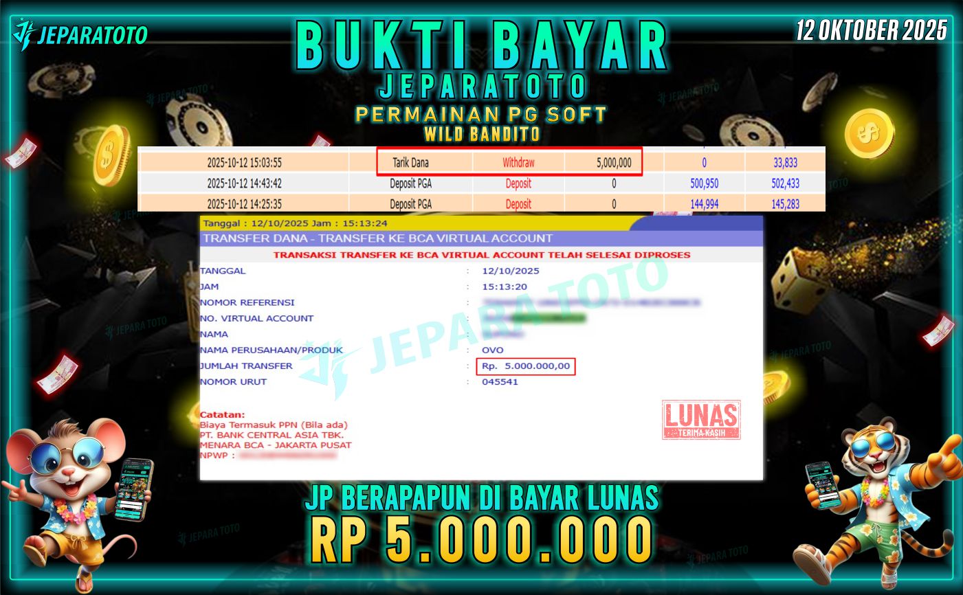 BUKTI KEMENANGAN MEMBER JEPARATOTO | WILD BANDITO