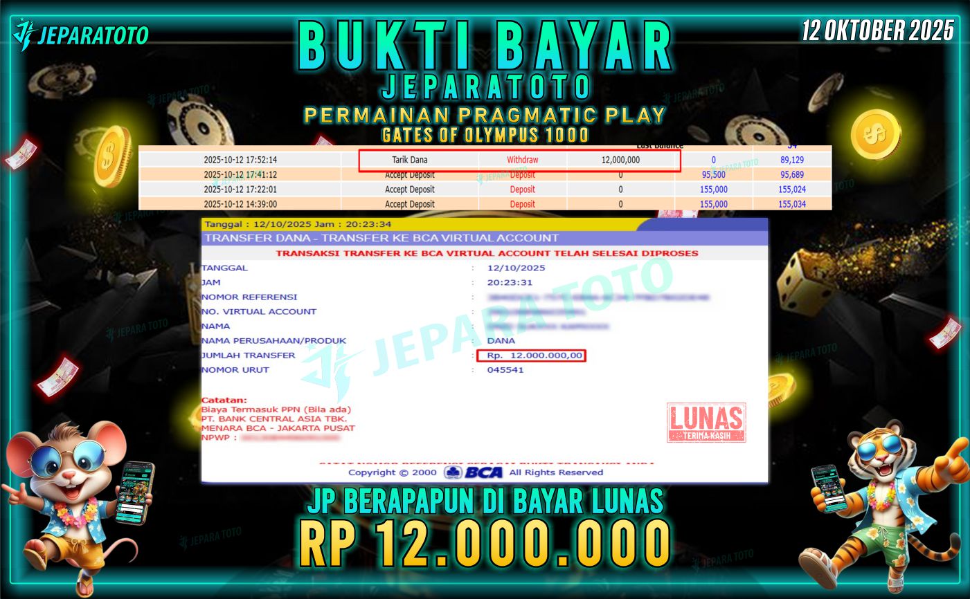BUKTI KEMENANGAN MEMBER JEPARATOTO | GATES OF OLYMPUS 1000