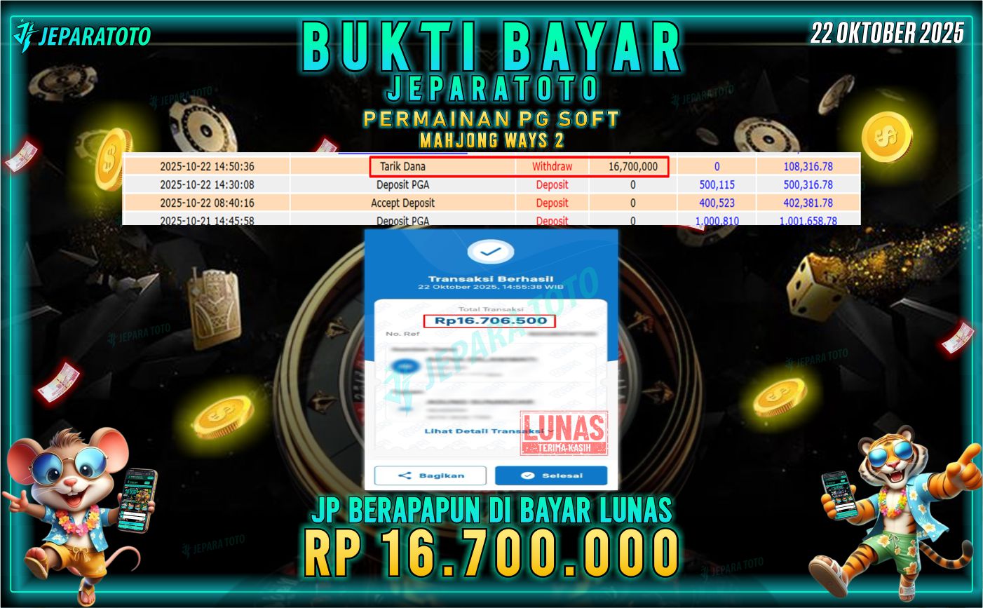 BUKTI KEMENANGAN MEMBER JEPARATOTO | MAHJONG WAYS 2