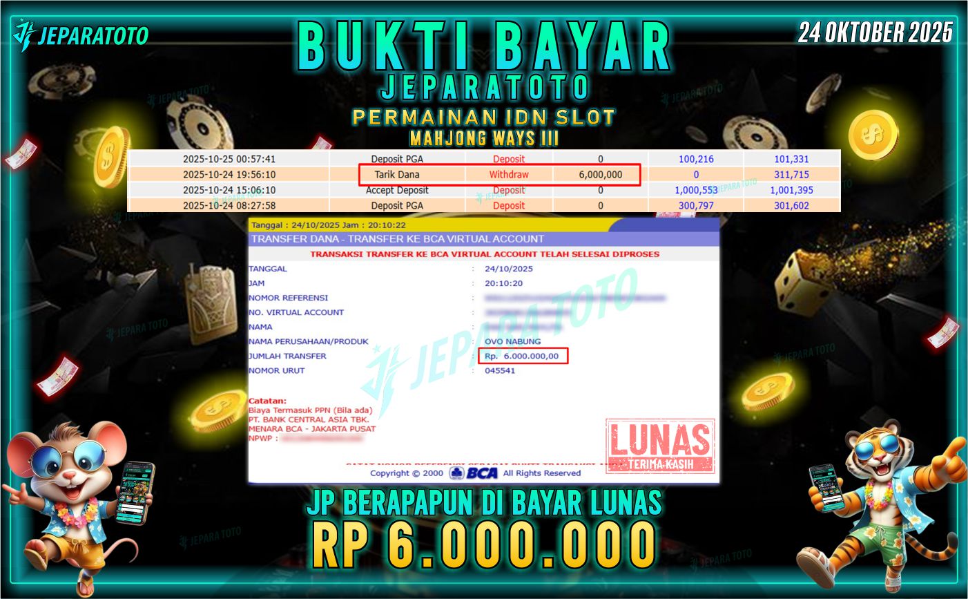 BUKTI KEMENANGAN MEMBER JEPARATOTO | MAHJONG WAYS III