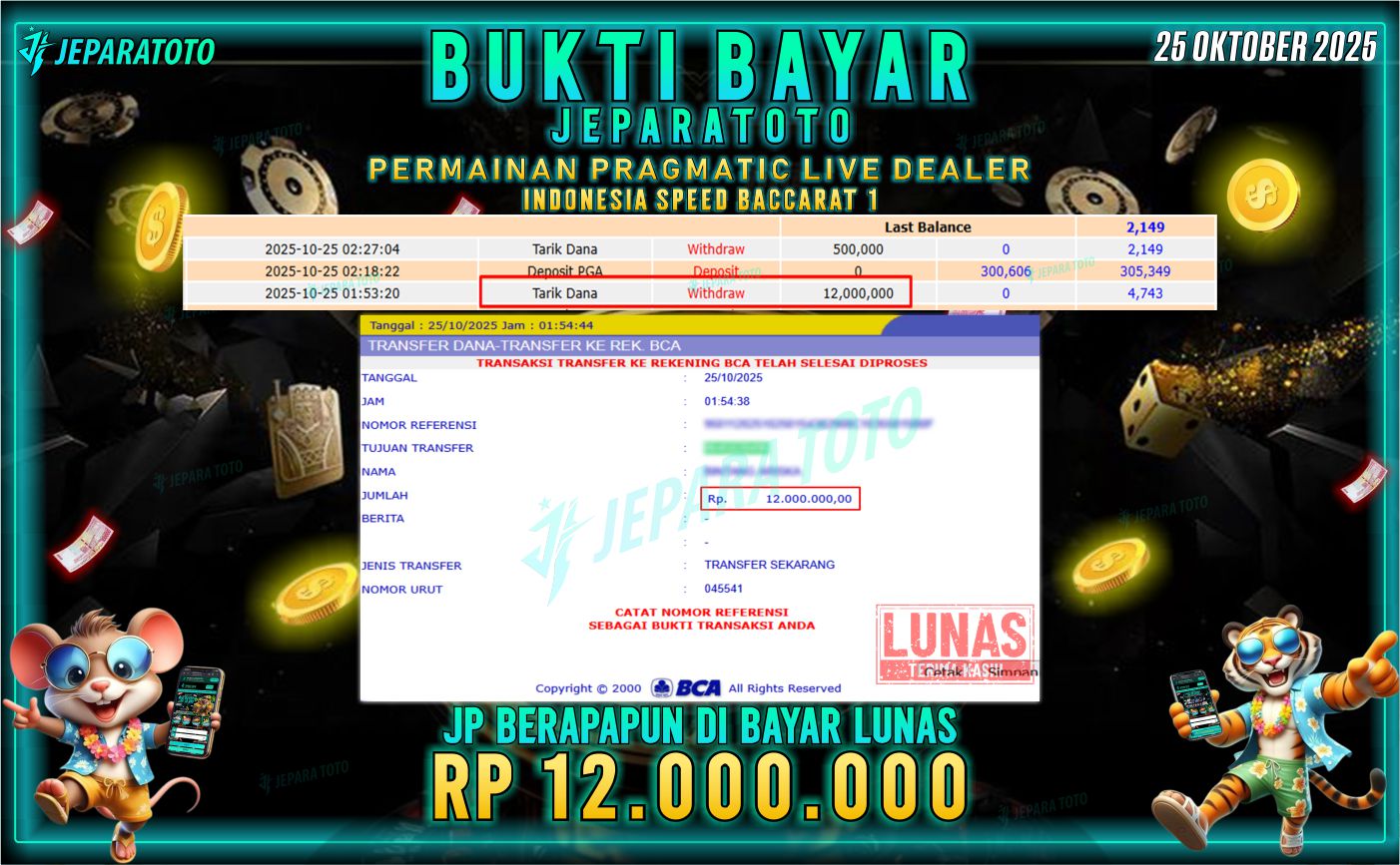 BUKTI KEMENANGAN MEMBER JEPARATOTO | INDONESIA SPEED BACCARAT 1