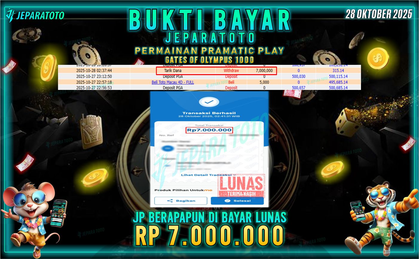 BUKTI KEMENANGAN MEMBER JEPARATOTO | GATES OF OLYMPUS 1000