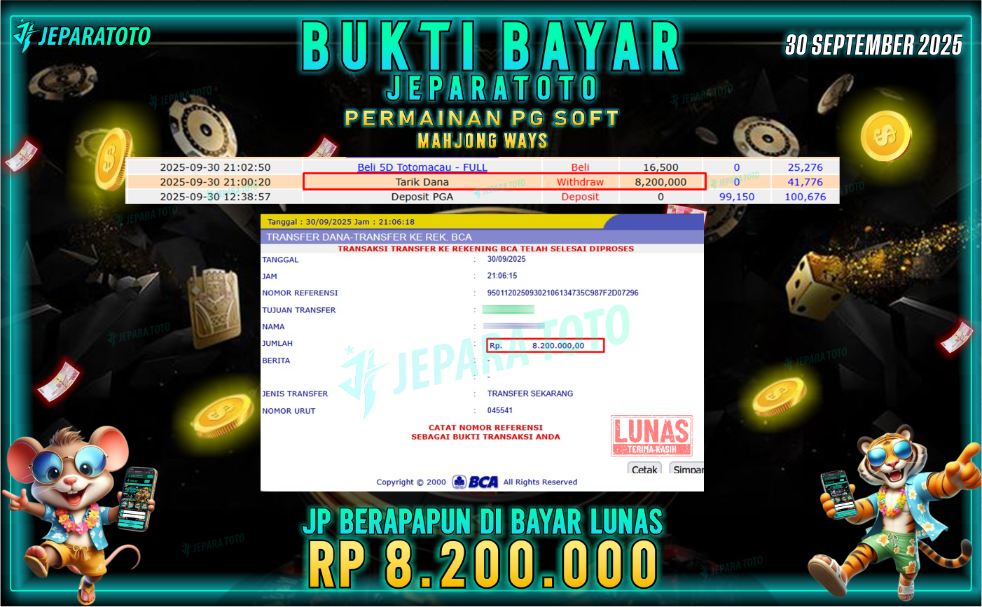BUKTI KEMENANGAN MEMBER JEPARATOTO | MAHJONG WAYS