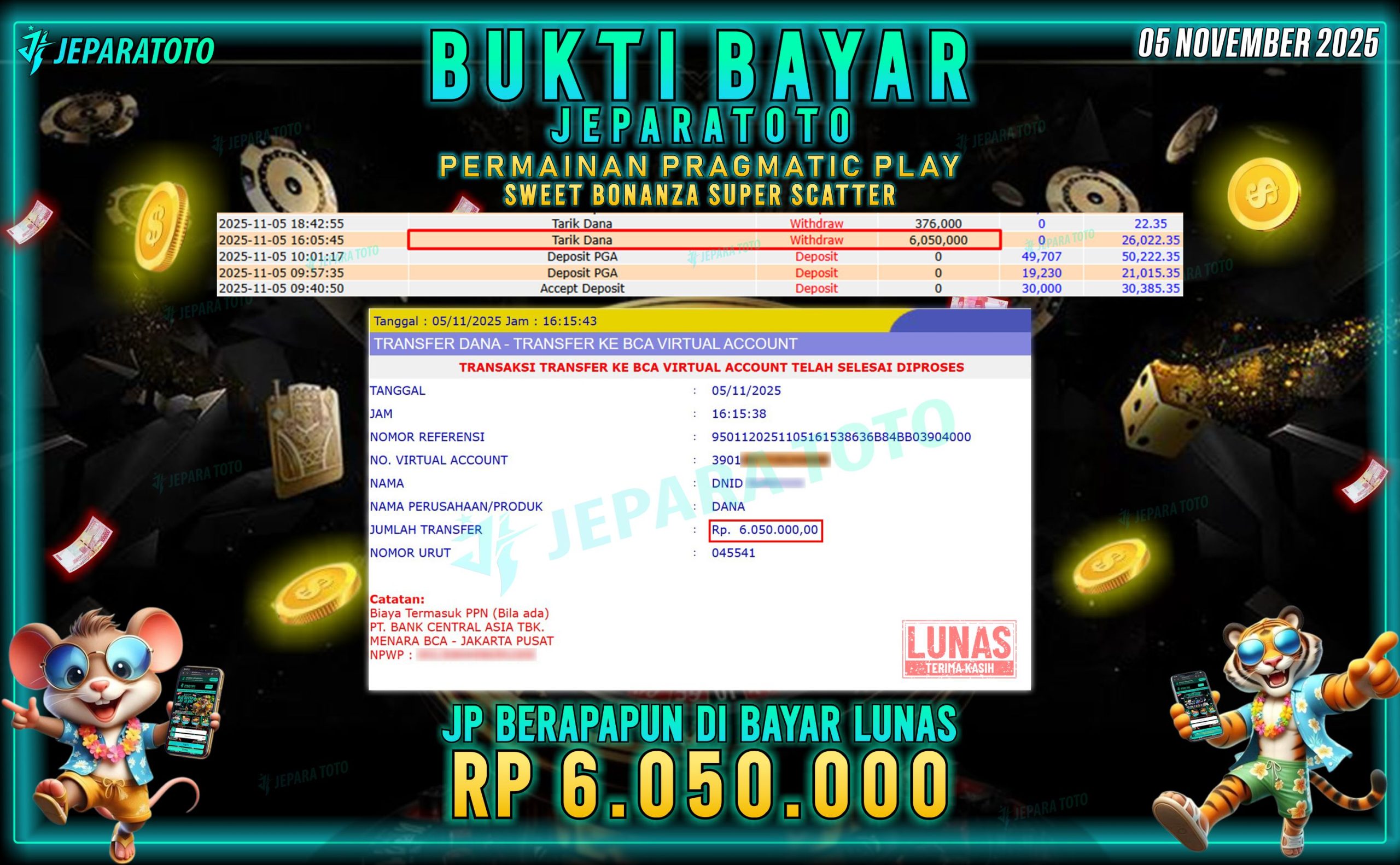 BUKTI KEMENANGAN MEMBER JEPARATOTO | SWEET BONANZA SUPER SCATTER