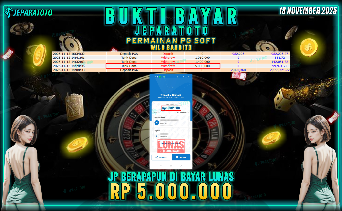 BUKTI KEMENANGAN MEMBER JEPARATOTO | WILD BANDITO