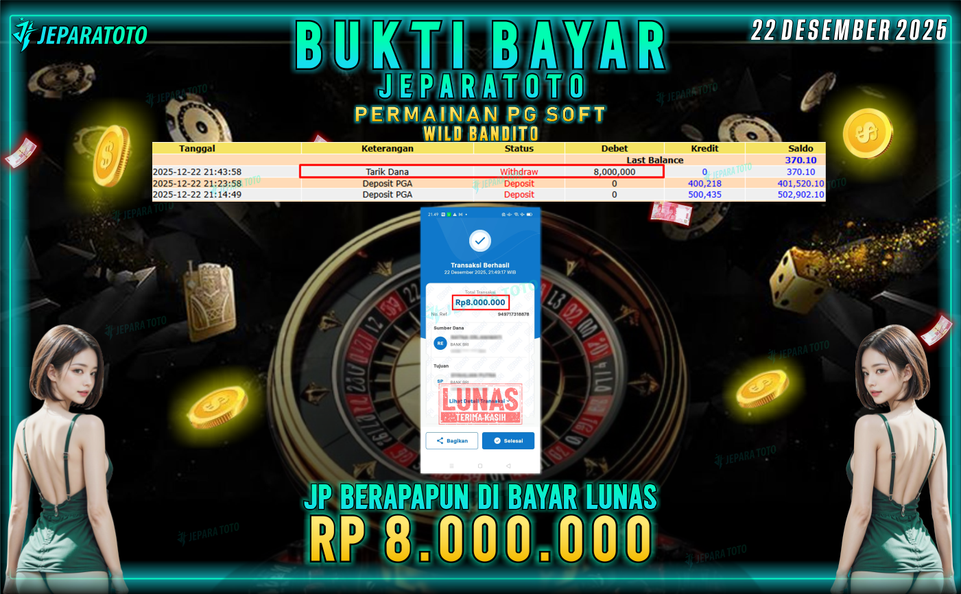 BUKTI KEMENANGAN MEMBER JEPARATOTO | WILD BANDITO