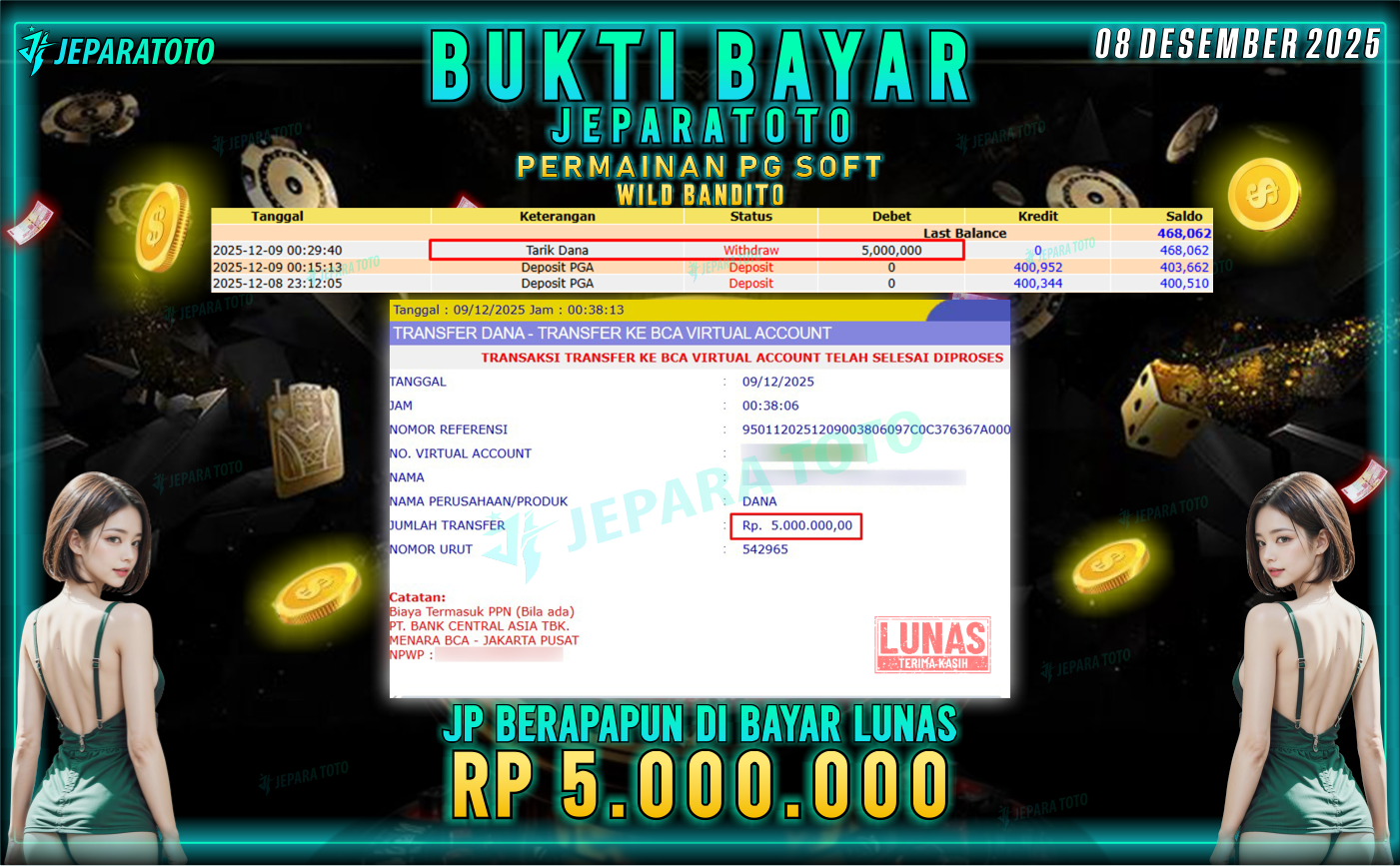 BUKTI KEMENANGAN MEMBER JEPARATOTO | WILD BANDITO