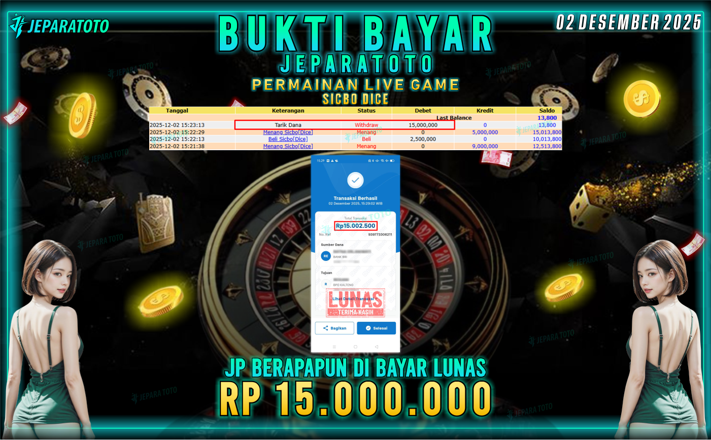 BUKTI KEMENANGAN MEMBER JEPARATOTO | SICBO DICE