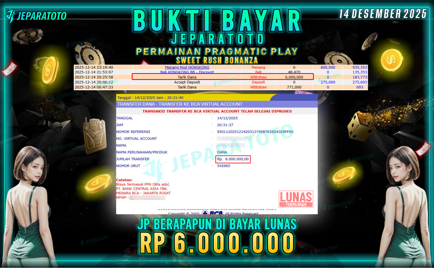 BUKTI KEMENANGAN MEMBER JEPARATOTO | SWEET RUSH BONANZA