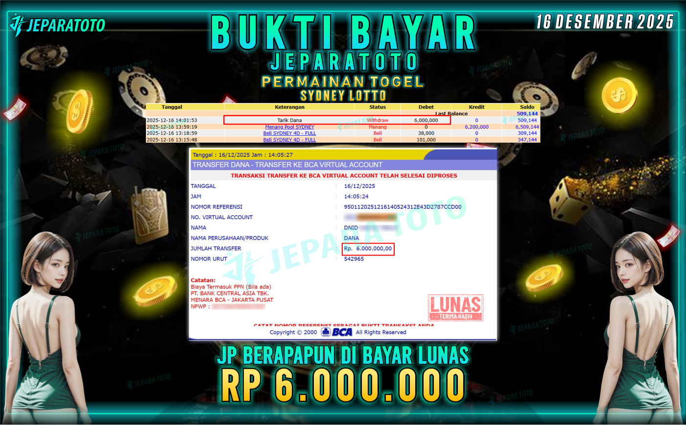 BUKTI KEMENANGAN MEMBER JEPARATOTO | SYDNEY LOTTO