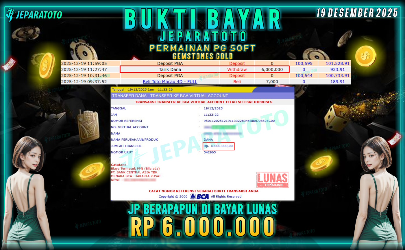 BUKTI KEMENANGAN MEMBER JEPARATOTO | GEMSTONES GOLD