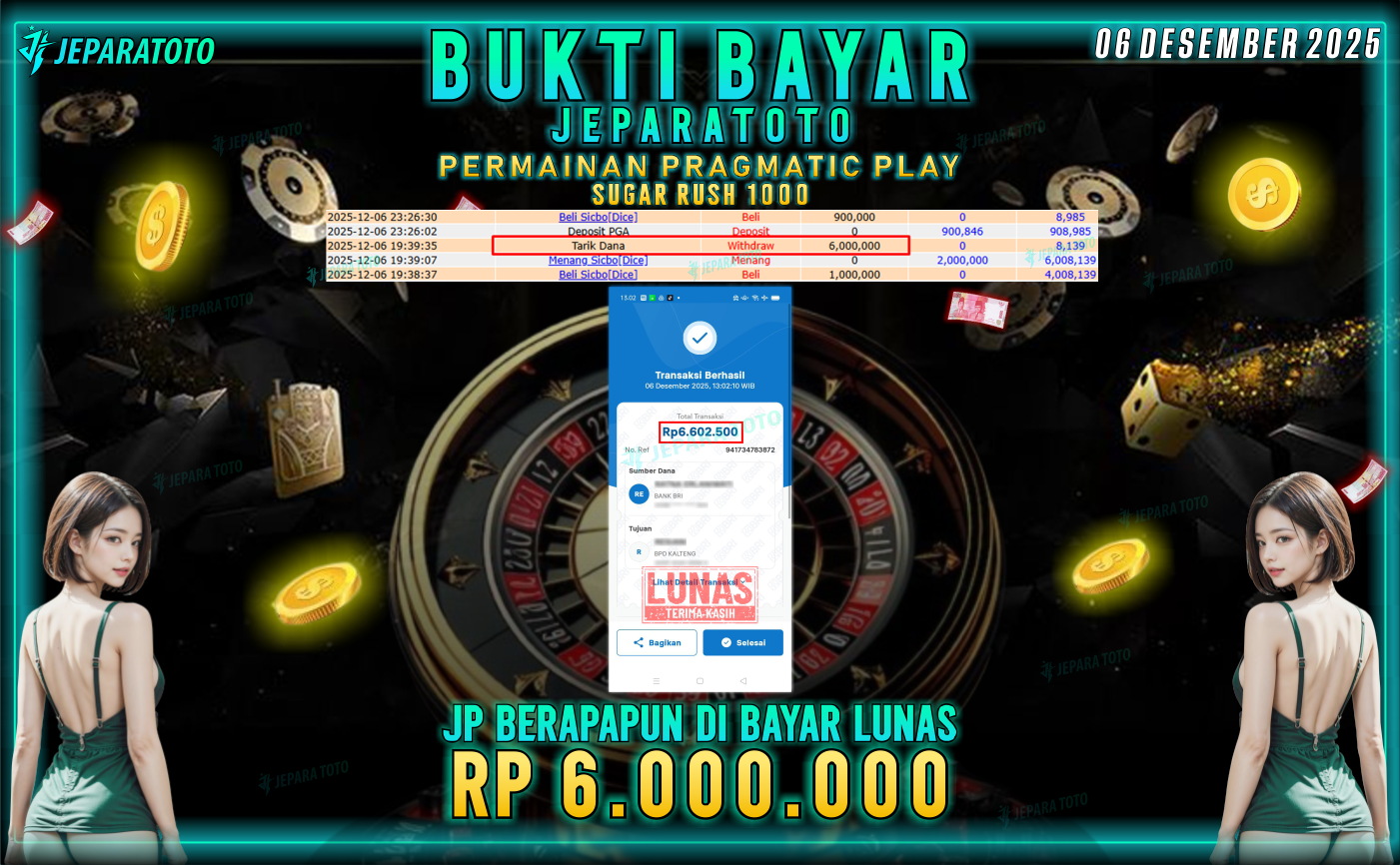 BUKTI KEMENANGAN MEMBER JEPARATOTO | SUGAR RUSH 1000
