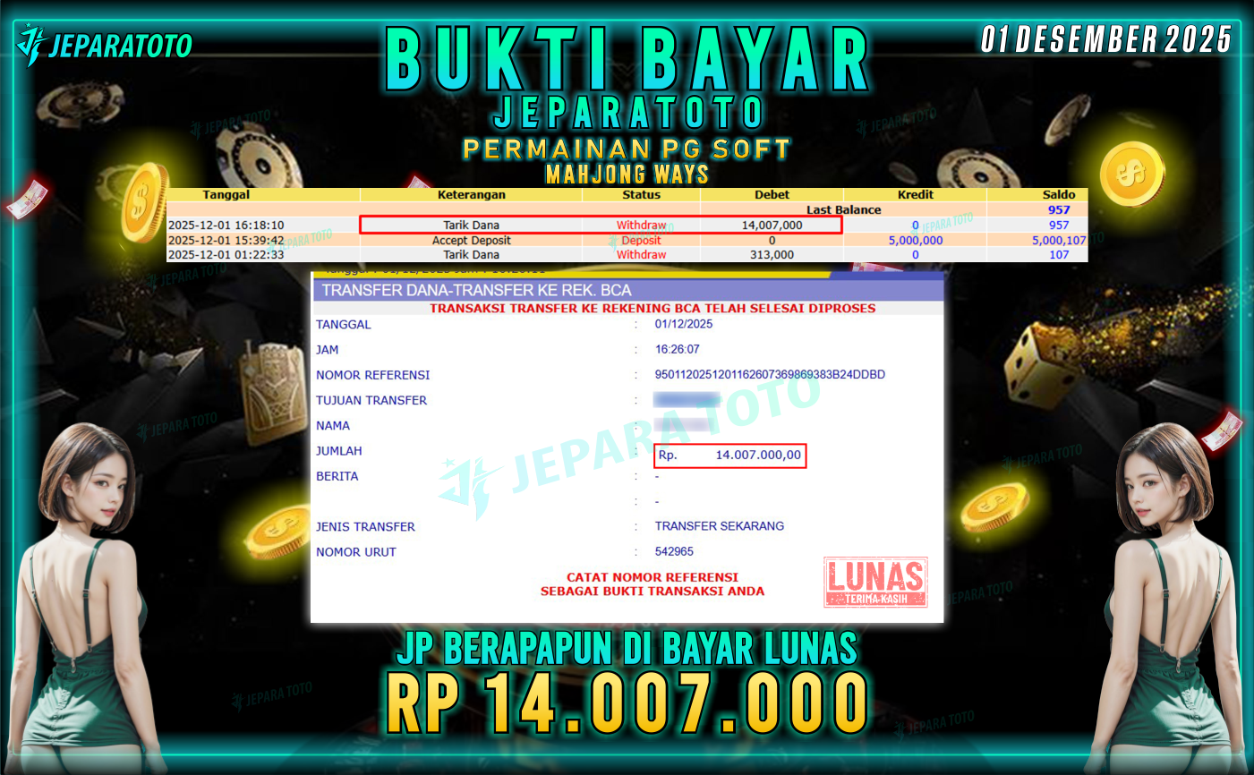 BUKTI KEMENANGAN MEMBER JEPARATOTO | MAHJONG WAYS