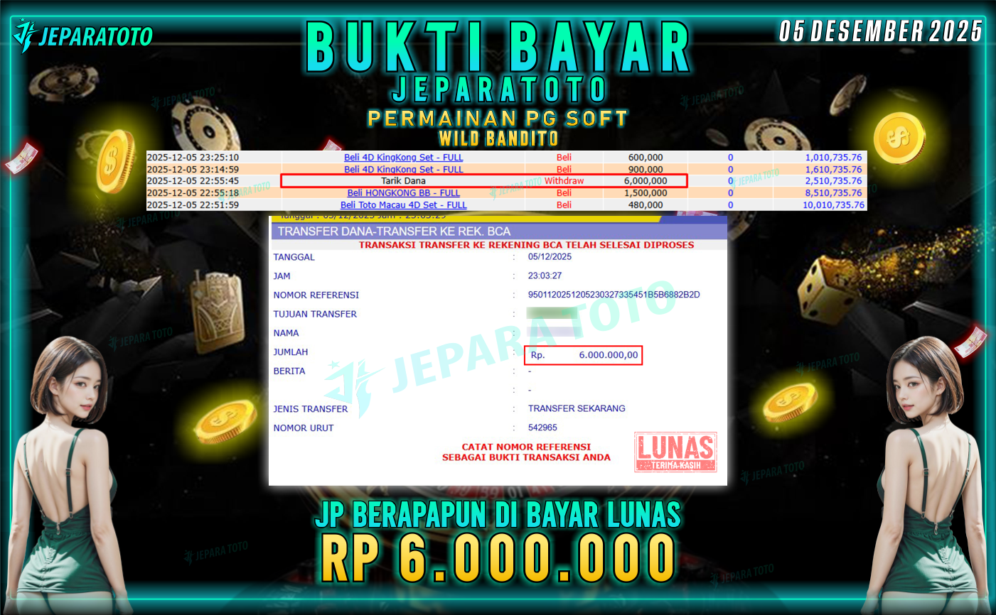 BUKTI KEMENANGAN MEMBER JEPARATOTO | WILD BANDITO