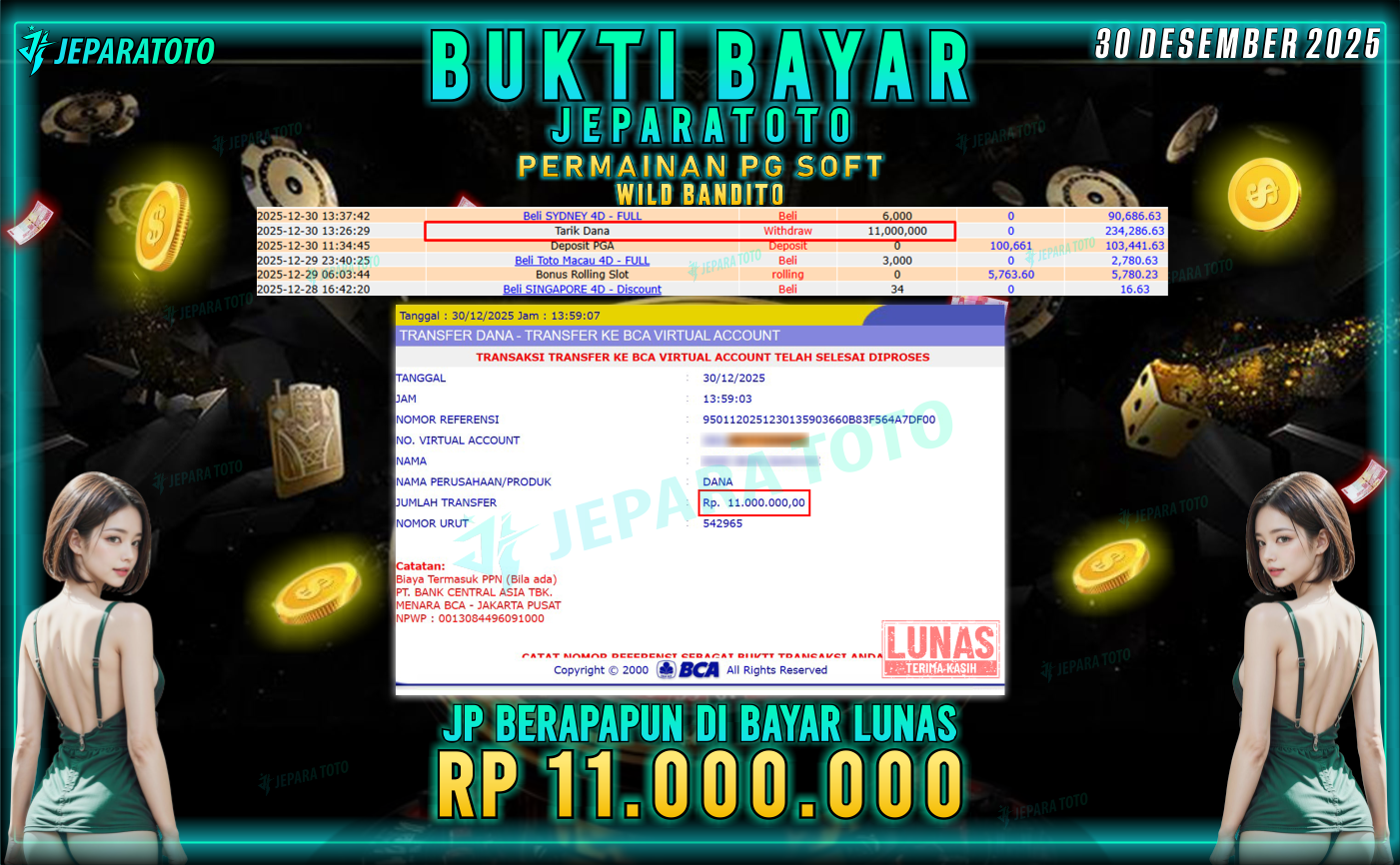 BUKTI KEMENANGAN MEMBER JEPARATOTO | WILD BANDITO