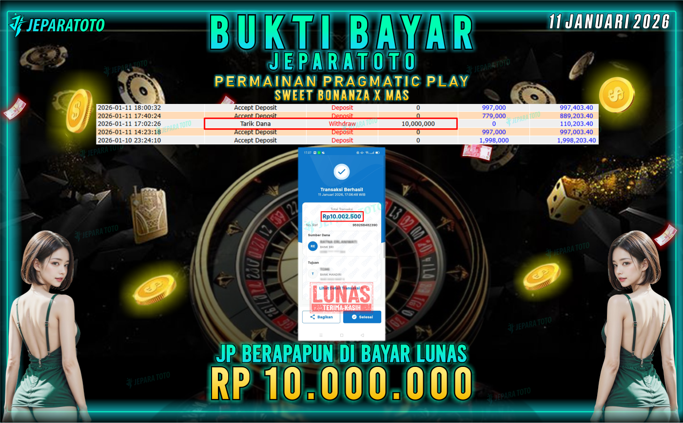 BUKTI KEMENANGAN MEMBER JEPARATOTO | SWEET BONANZA X MAS