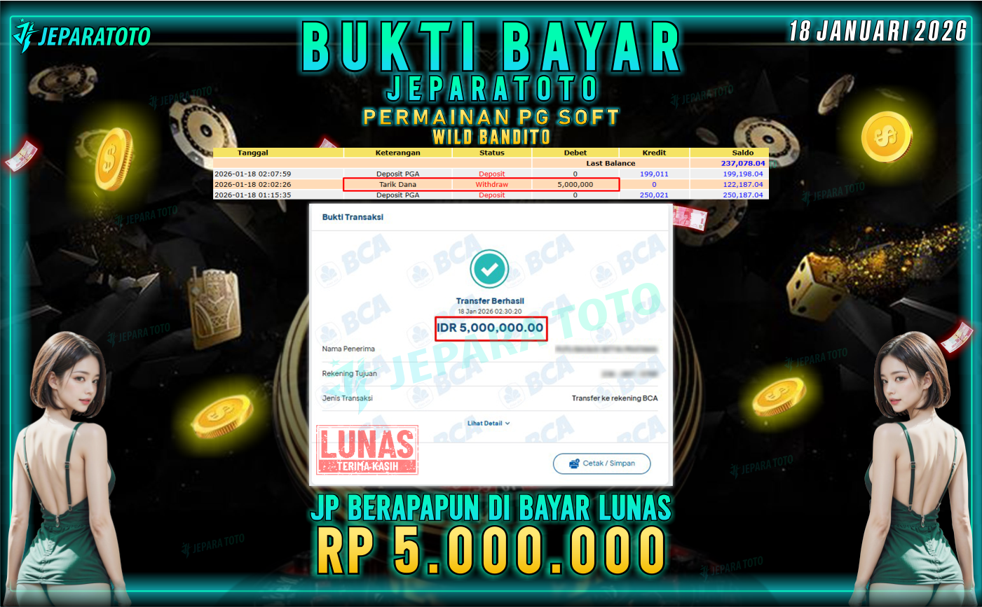 BUKTI KEMENANGAN MEMBER JEPARATOTO | WILD BANDITO