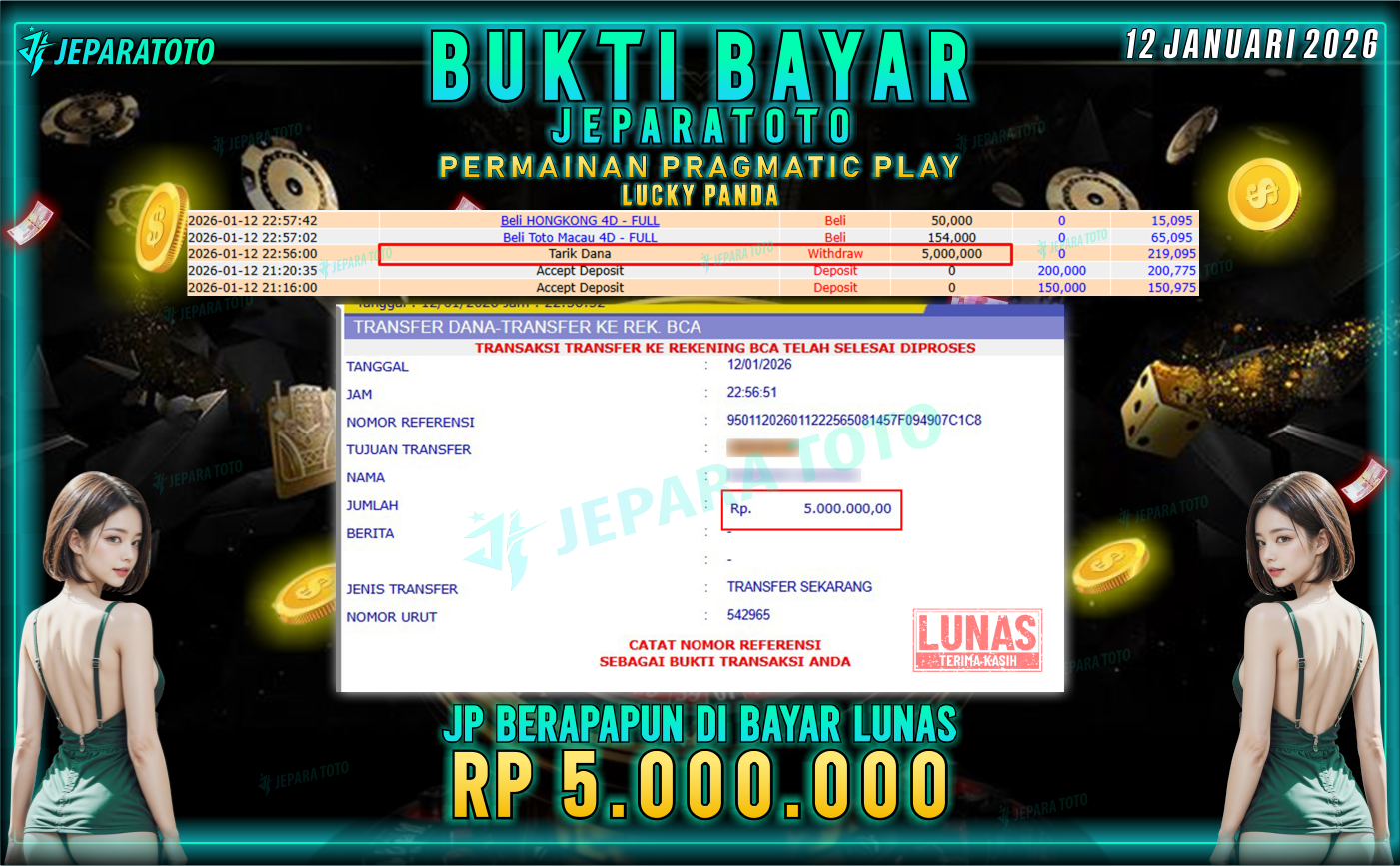 BUKTI KEMENANGAN MEMBER JEPARATOTO | LUCKY PANDA